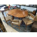 MID-CENTURY TEAK TABLE WITH SIX CHAIRS 152 X 99 CM