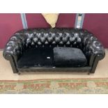 TWO SEATER BLACK CHESTERFIELD SOFA 163CM