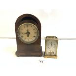 EDWARDIAN MAHOGANY DOME TOP MANTEL CLOCK WITH PAINTED DIAL, {SOME LOSS OF PAINT} AND A GERMAN 8