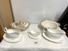 TWO WASHINGTON INDIAN TREE PATTERN VEGETABLE TUREENS, ONE LID, AND THREE WEDGEWOOD COUNTRY WARE