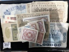 QUANTITY OF MAINLY EARLY BANK NOTES INCLUDES 1 POUND PROPAGANDA NOTE FROM GERMAN NORTH AFRICA