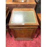 VICTORIAN ROSEWOOD SLIDING TOP DAVENPORT WITH SLIDE AND FOUR DRAWS AND GREEN TOOLED LEATHER AND