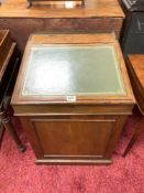 VICTORIAN ROSEWOOD SLIDING TOP DAVENPORT WITH SLIDE AND FOUR DRAWS AND GREEN TOOLED LEATHER AND