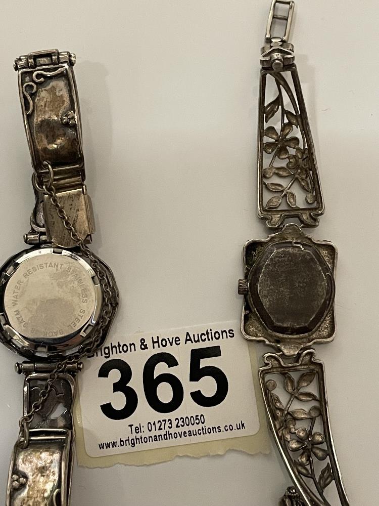 TWO 925 SILVER LADIES WRISTWATCHES WITH ART NOUVEAU EMBOSSED STRAPS - Image 4 of 4