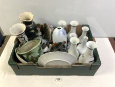 CHINESE CELADON PLANTER, 15X18, CHINESE SPILL VASE, AND OTHER ORIENTAL CERAMICS.