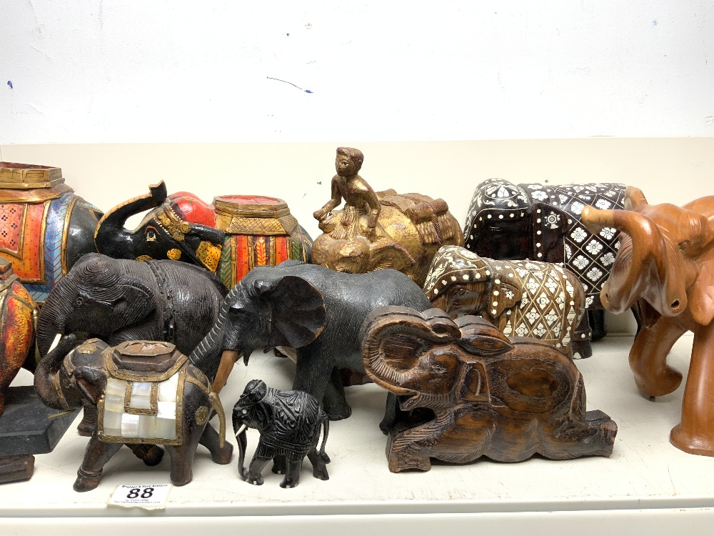 FOURTEEN CARVED WOODEN ELEPHANTS- VARIOUS. - Image 3 of 7