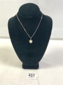 750, 18 CARAT WHITE GOLD NECKLACE WITH A 750 18 CARAT WHITE GOLD PENDANT AND SINGLE SEEDED PEARL