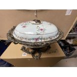 ANTIQUE CHINESE FAMILLE ROSE LIDDED BOWL A/F 30CM
