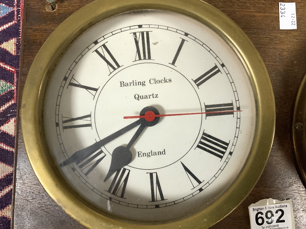 A REPRODUCTION BRASS CLOCK BAROMETER. - Image 2 of 5