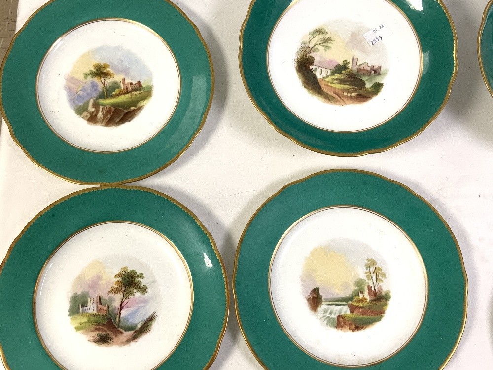 PORCELAIN EIGHT PIECE DESERT SERVICE WITH HAND PAINTED LANDSCAPE SCENES DECORATION. - Image 2 of 5