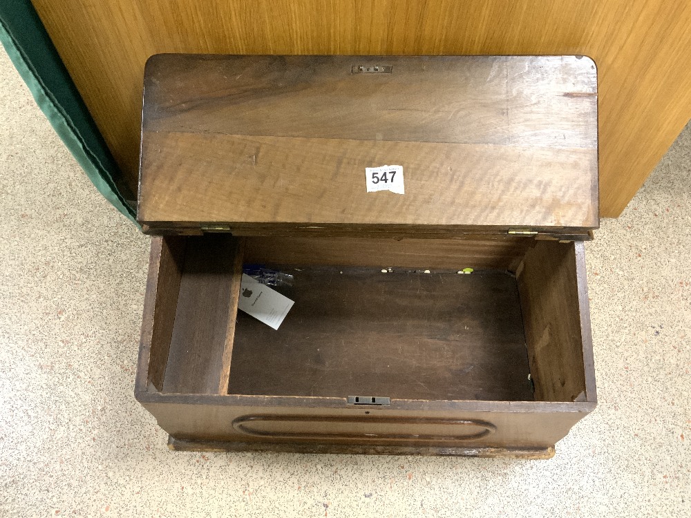 A LATE VICTORIAN BURR WALNUT AND MAHOGANY SLOPING TOP BOX. - Image 2 of 3