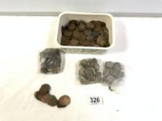 QUANTITY MIXED COINS, INCLUDES 1960S PENNIES, 1960S SHILLINGS, ETC.