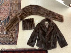 FUR JACKET (A DUDKIN OF BRIGHTON) WITH FUR STOLE AND AND HAND WARMER