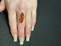 VINTAGE 583, 14 CARAT USSR GOLD RING WITH NATURAL AMBER SIZE P