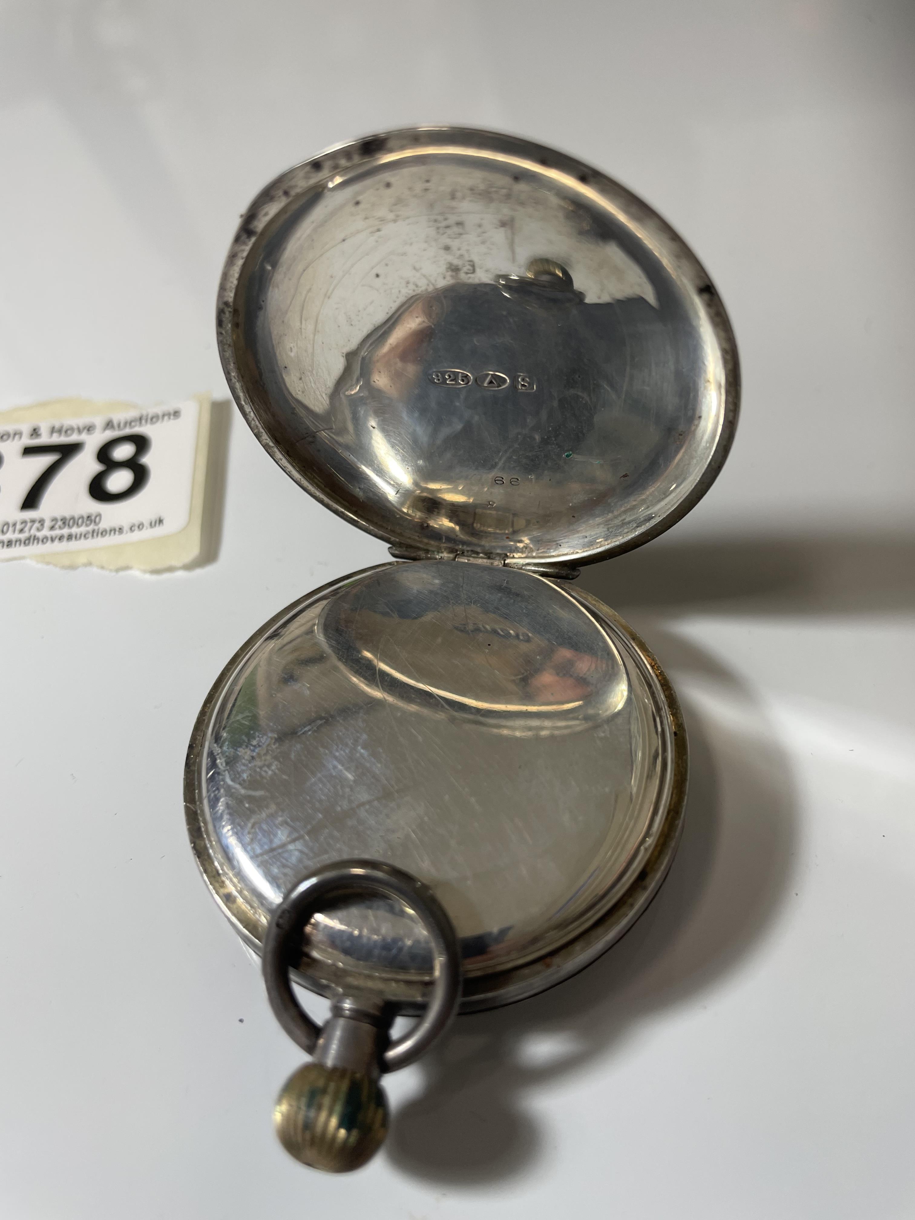 925 SILVER ENGINE TURNED POCKET WATCH WITH SUBSIDIARY SECONDS DIAL. - Image 2 of 2