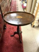 OVAL SHELL INLAID MAHOGANY TRAY TOP TABLE, ON TRIPOD, 60X50.