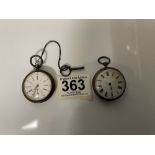 800 SILVER ENGINE TURNED LADIES FOB WATCH WITH KEY AND ONE OTHER FOB WATCH