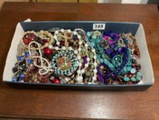 BOX OF MIXED COSTUME JEWELLERY AND SEMI PRECIOUS STONES