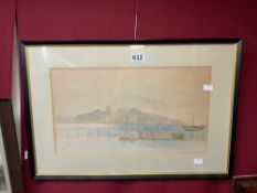 MONOGRAMED WATERCOLOUR AND PENCIL SEASIDE SCENE FRAMED AND GLAZED 62 X 42 CM