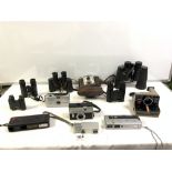 A PAIR OF MARK SCHEFFEL 20X50 BINOCULARS, KERSHAW AND SONS BINOCULARS, AGFA CAMERAS AND OTHERS.