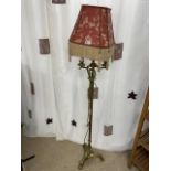 VINTAGE BRASS THREE BRANCH STANDARD LAMP WITH SHADE ON LION PAW FEET 164 CM