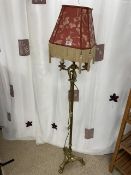 VINTAGE BRASS THREE BRANCH STANDARD LAMP WITH SHADE ON LION PAW FEET 164 CM