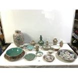 A QUANTITY OF CHINESE CERAMICS, INCLUDES,TWO CANTON VASES, TEA POT, FLORAL DECORATED VASE, 30 CMS,