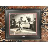 BOXING MUHAMMAD ALI SIGNED TRAINING PHOTOGRAPH WITH CERT OF AUTH FRAMED AND GLAZED 68 X 58CMS