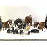 QUANTITY OF CARVED AFRICAN WOODEN ELEPHANTS