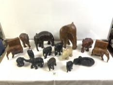 QUANTITY OF CARVED AFRICAN WOODEN ELEPHANTS