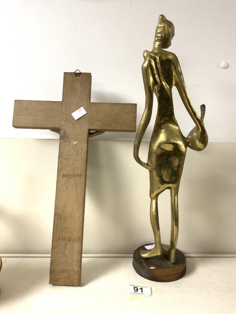 A BRASS FIGURE OF A LADY 46 CMS, AND A CRUCIFIX. - Image 2 of 2