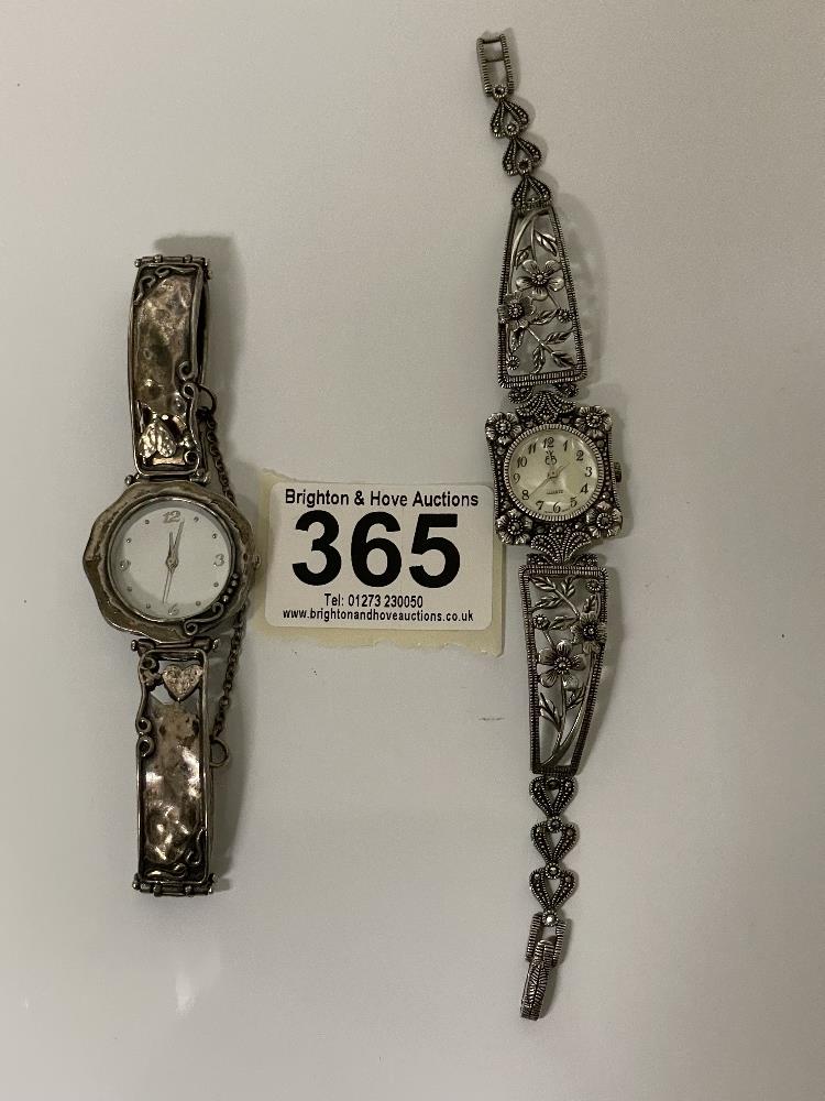 TWO 925 SILVER LADIES WRISTWATCHES WITH ART NOUVEAU EMBOSSED STRAPS