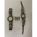 TWO 925 SILVER LADIES WRISTWATCHES WITH ART NOUVEAU EMBOSSED STRAPS