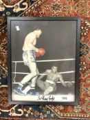 BOXING SIGNED HENRY COOPER CANVAS WITH CERT OF AUTH 54 X 43 CM KNOCKING ALI TO THE CANVAS