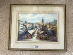 GEORGE WILLOT [ 1900 - 2000 ] WATERCOLOUR DRAWING OF FIGURES IN MARKET, SIGNED, 27X38.