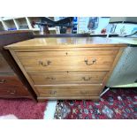 A LATE VICTORIAN SATIN WALNUT CHEST OF THREE DRAWERS. 90X50X82 CMS.