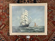 MAX PARSONS (1900) ENGLAND OIL ON BOARD CLIPPER SHIP AT SEA SIGNED AND FRAMED 49 X 41CM