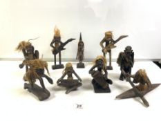 QUANTITY OF CARVED AFRICAN WOODEN TRIBAL FIGURES LARGEST 15CM