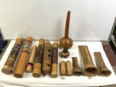 A QUANTITY OF AFRICAN TRIBAL RATTLE IINSTRUMENTS.