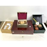 CHINESE 20 CENTURY REDWARE JINGLAN TEA SET IN ORIGINAL FITTED BOX. SMALL BAMBOO DESIGN TEA SET IN