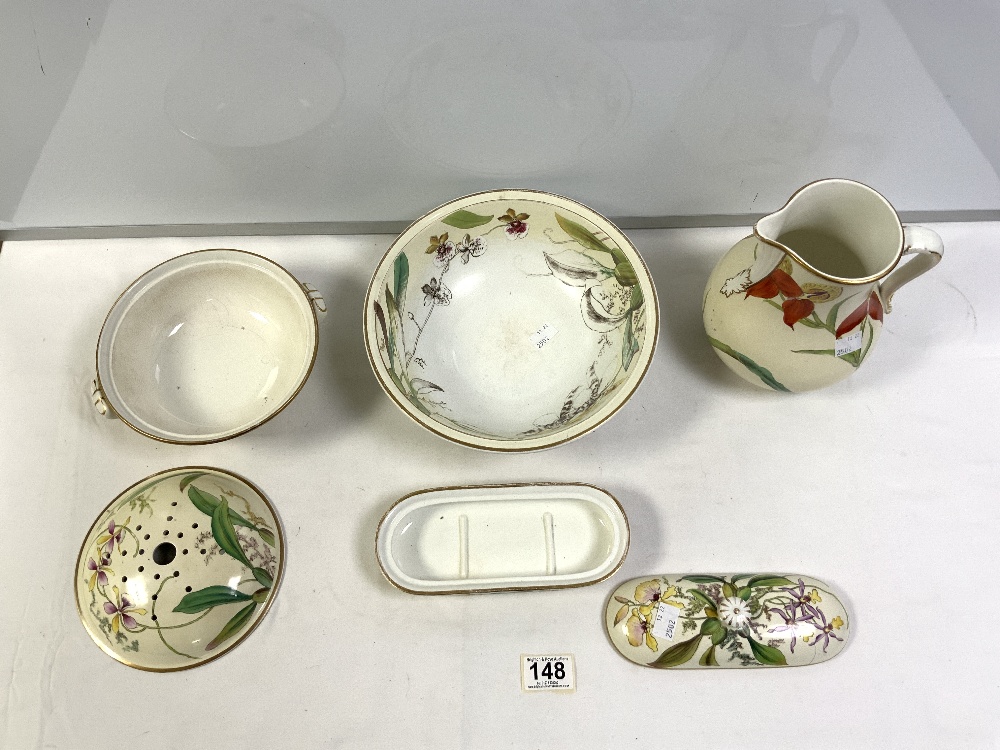 A SMALL PORCELAIN FLORAL DECORATED TOILET SET. - Image 2 of 4