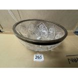 HALLMARKED SILVER RIM CUT GLASS FRUIT BOWL DATED 1908 23CM