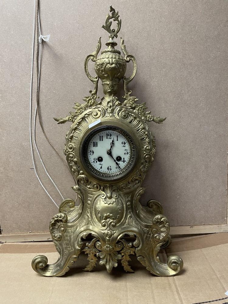 LARGE FRENCH GILDED BRASS EARLY 20TH CENTURY MANTEL CLOCK BY JAPY FRERES OF PARIS 59CM NO KEY OR - Image 2 of 6