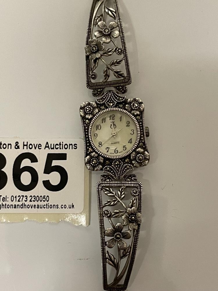 TWO 925 SILVER LADIES WRISTWATCHES WITH ART NOUVEAU EMBOSSED STRAPS - Image 3 of 4