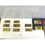 QUANTITY OF 24K GOLD PLATED WORLD BANK NOTES, INCLUDES 500 AND 200 EUROS, 5000 AND 50 DOLLAR,