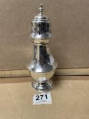 LARGE HALLMARKED SILVER BALUSTER SHAPED SUGAR SIFTER BY ROBERTS AND DOVE LTD 19CM 135 GRAMS