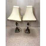 PAIR OF MODERN COLUMN SHAPED TABLE LAMPS WITH DECORATIVE SHADES 62CM