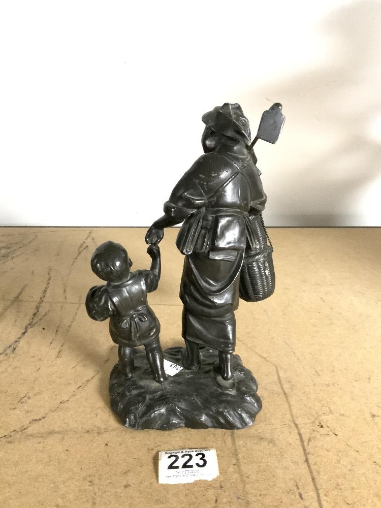 NINETEENTH CENTURY ORIENTAL BRONZED SPELTER GROUP- OF A WOMAN AND CHILD. CHARACTER MARK TO BASE, - Image 3 of 5