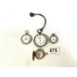 935 SILVER POCKET WATCH WITH TWO SILVER FOB WATCHES AND ONE ELGIN FOB WATCH