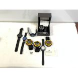 ELLIOT BROWN GENTS WRISTWATCH WITRH A SPARE STRAP, AND THREE OTHER WRIST WATCHES AND FOUR SAILING